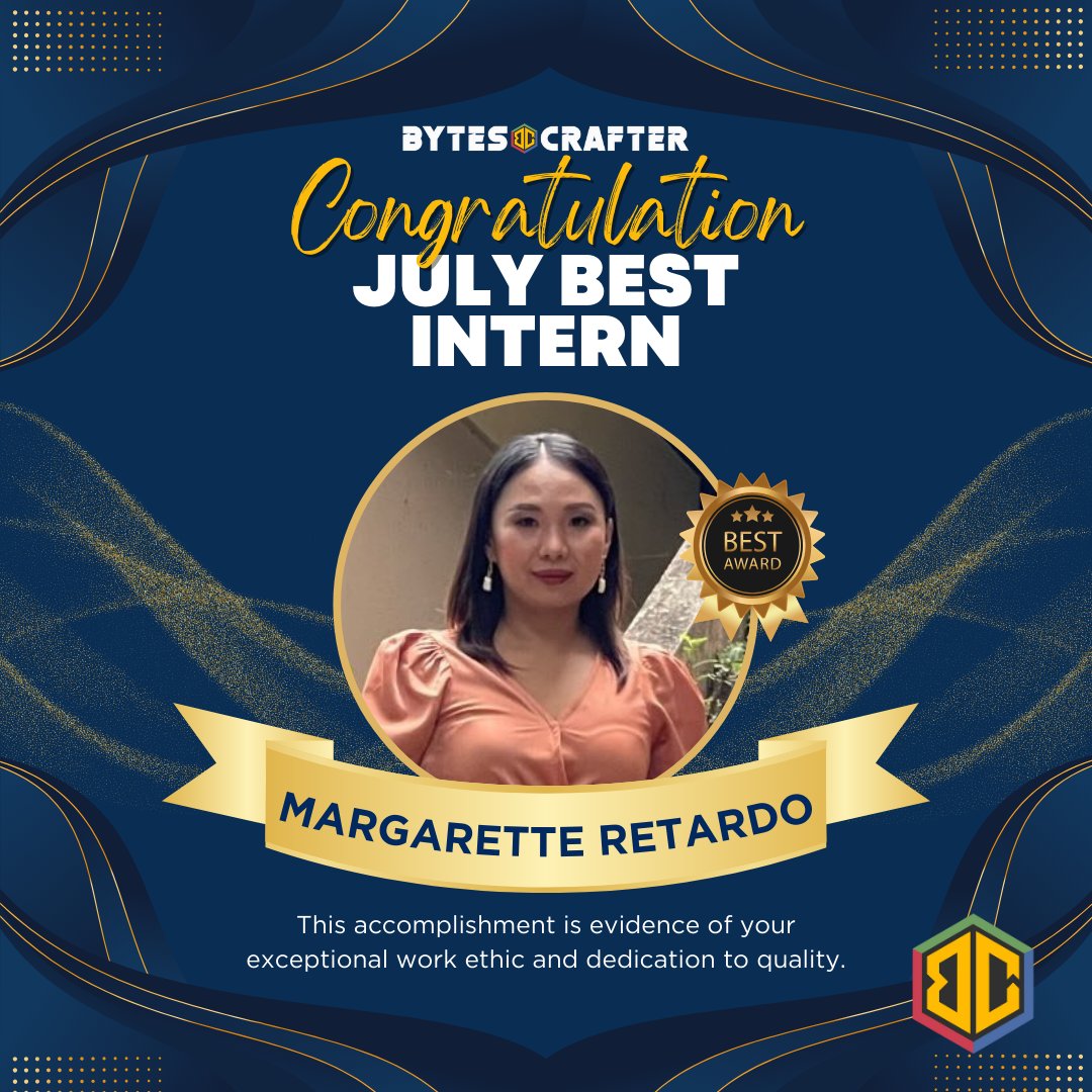 BytesCrafter's tweet photo. 📷 Congratulations to our July Best Intern, Margerette! Keep up the fantastic work, Margerette—you’re making a big impact! 📷📷

#BestIntern #internofthemonth #TeamStar #internship #Bytescrafter #itsolutions https://t.co/2rtR4tnCeb