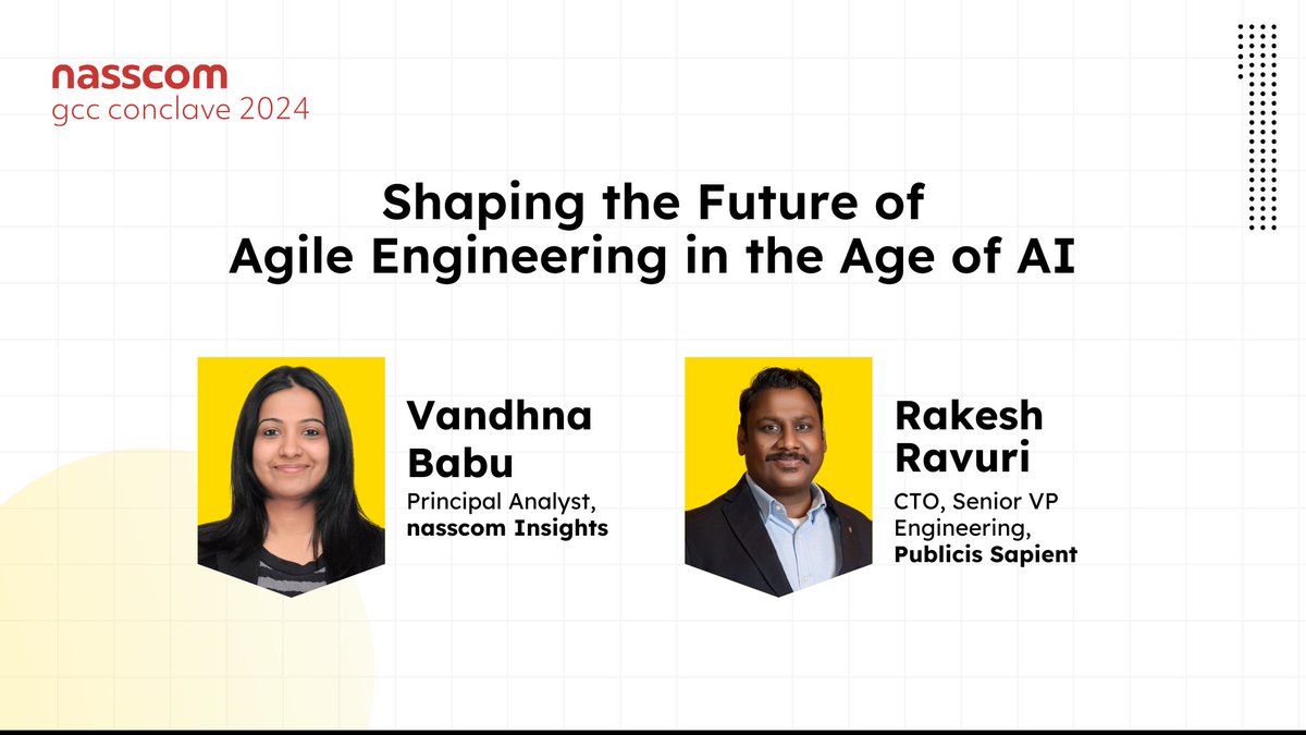 NasscomEvents's tweet photo. #nasscomInConversation with Rakesh Ravuri, @PublicisSapient and Vandhna Babu, @NasscomR!
How are AI tools transforming agile practices?
Join Rakesh and Vandhna as they dive into the evolving methodologies of agile in the AI era, discussing the integration of AI tools, the need for new skills, and the importance of creativity and adaptability.
Watch the full video to discover how AI is revolutionizing software development: https://t.co/vIiD5qmXJB
#nasscomGCC