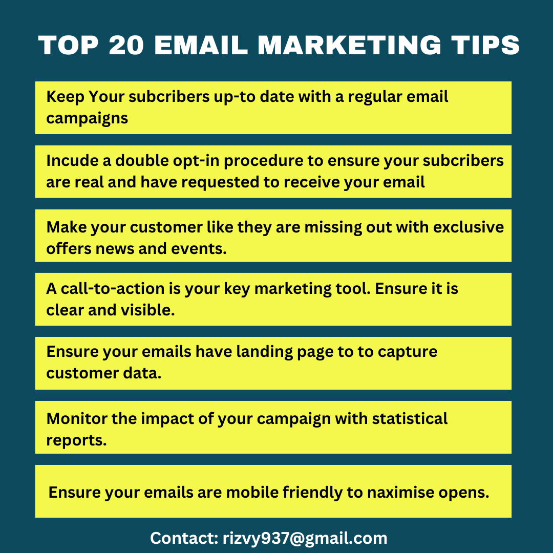 islamrizvy937's tweet photo. 20 email marketing Tips for you..

Email marketing is a best way when it comes to personalized marketing.
Email marketing looks very professional and serious..
If you do it in a right way without irritating people you can get best conversion...

#abidulislamrizvy #emailmarketing https://t.co/dXCs9XEbib