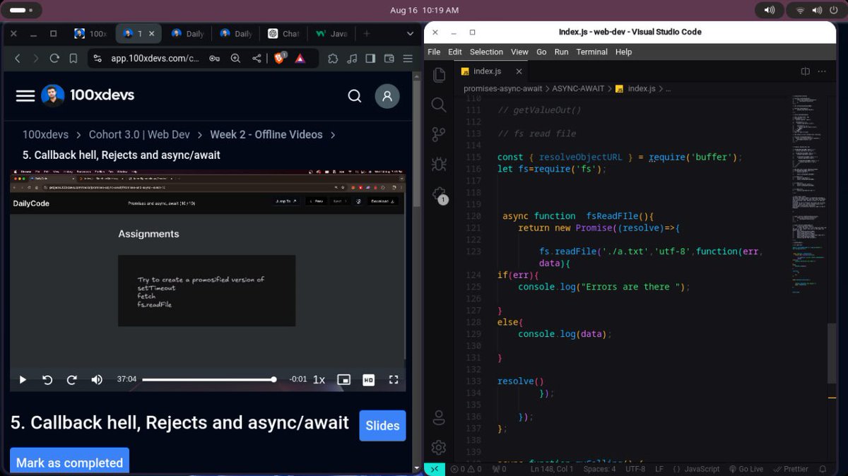 neerajnath155's tweet image. 🔥Huge Thanks to @kirat_tw  for demystifying  callbacks hell👹 Async /await 🫸🫷.then() . catch () Finally understood and how to use it 🚀 Your explanations are spot on! 📌

@100xDevs 
#javscript 
#webdev
#cohort3