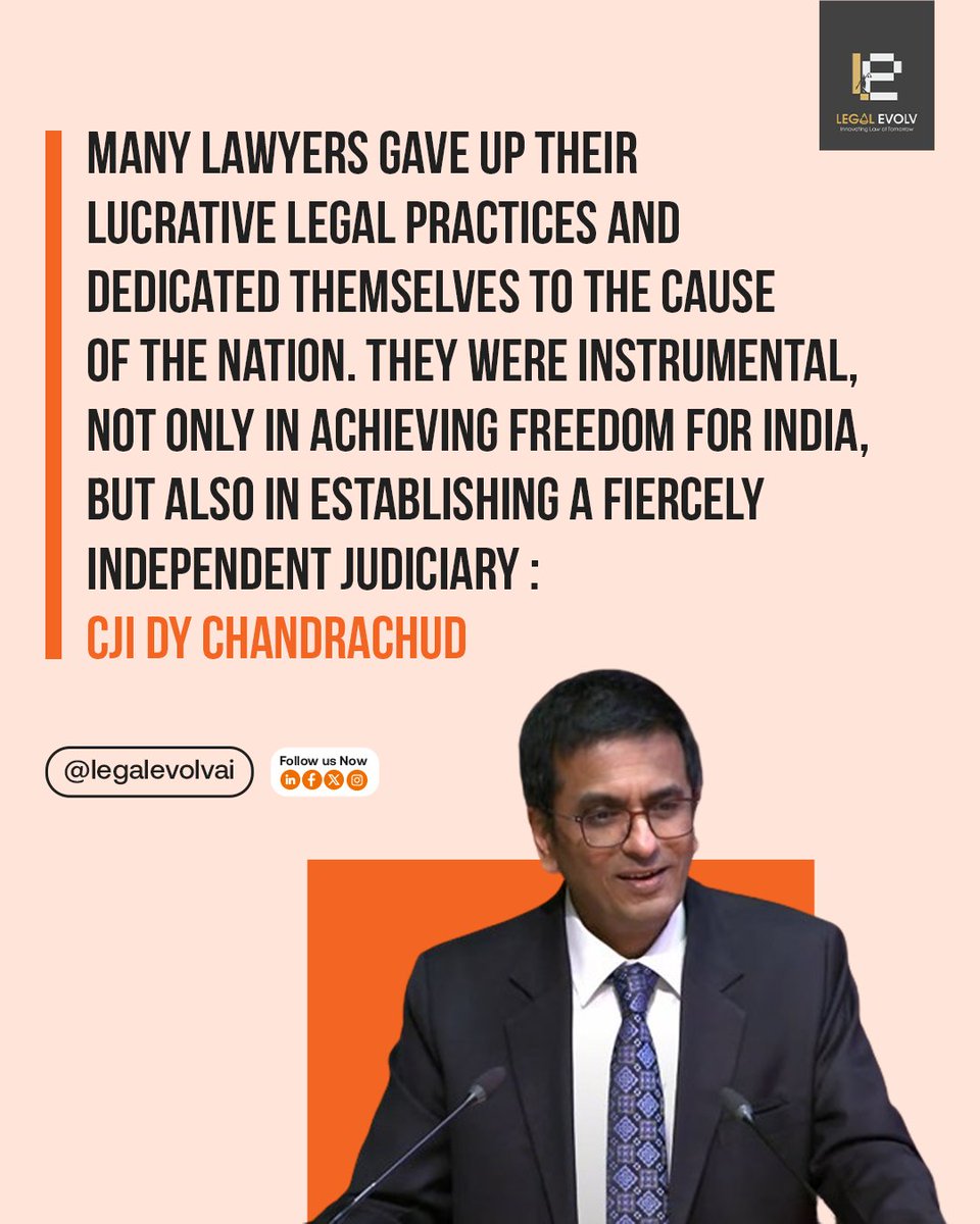 LegalEvolvAI's tweet photo. CJI Chandrachud gave a huge shoutout to lawyers, especially during the independence time who led to the establishment of a fierce judiciary. What's your take on this?
#Lawyer #Judiciary #IndependenceDay #Chandrachud #LegalNews #LegalEvolv https://t.co/ursXJm7X5E