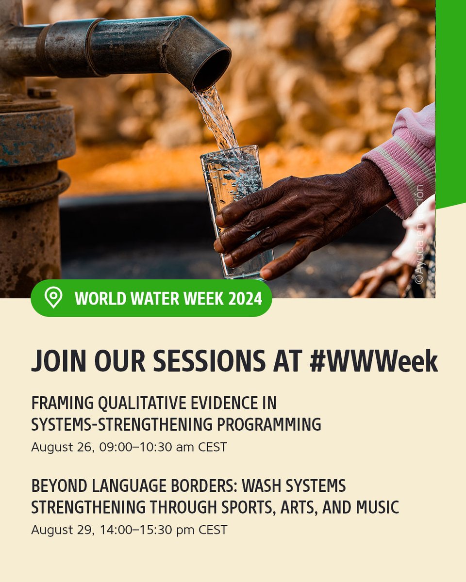 10 days to go: Welthungerhilfe (WHH) and its partners are looking forward to contributing to the debate on how to strengthen #WASH systems in two sessions at #WWWeek. With: <a href="/IRCWASH/">IRC</a> <a href="/BethlehemMengis/">Bethlehem Mengistu</a> <a href="/VivaconAgua/">Viva con Agua</a> <a href="/vivaconagua_UG/">VivaconAgua_UG</a> @SmitsStef 

👉 Programme: worldwaterweek.org/programme