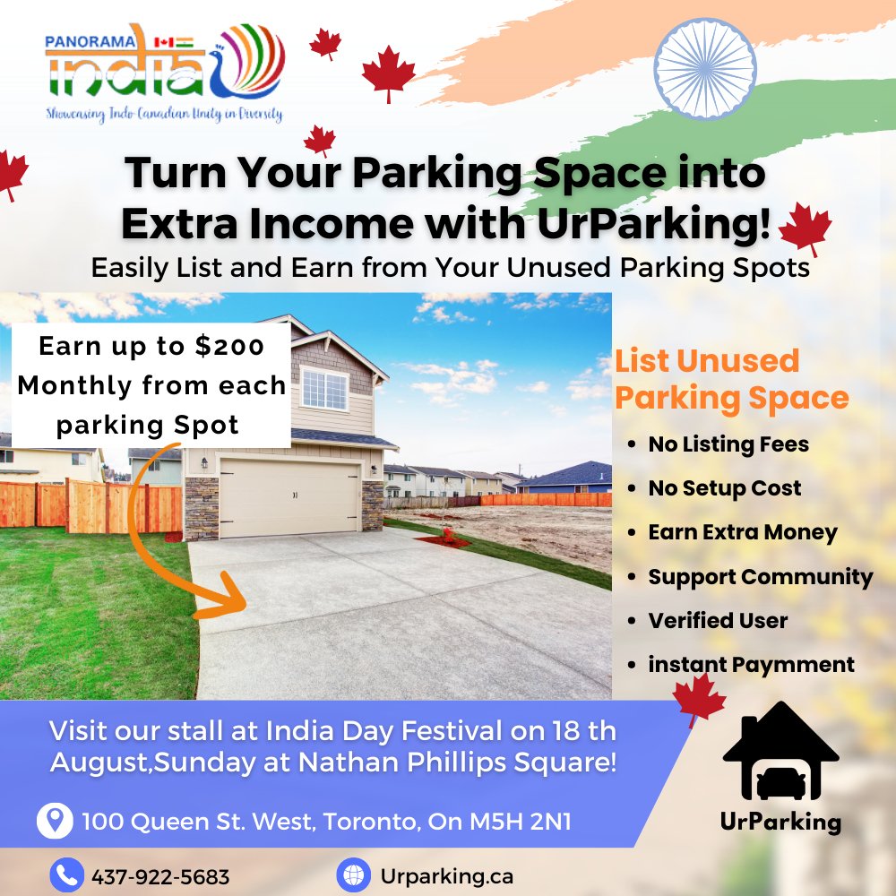 UrParking_ca's tweet photo. 🌟 Exciting News! UrParking is Participating in India Day Festival 
✨ Let’s celebrate together and enjoy a day full of music, food, and festivities.
https://t.co/35ogo5tO6k
 #rentyourspace
#canada #ontario #brampton #IndependenceDay2024 #toronto #iffsa @PanoramaIndia #Trending https://t.co/VvlOqU5nMh