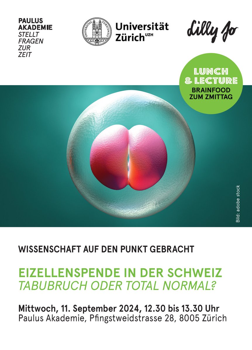 URPP Human Reproduction Reloaded | H2R (@uzh_h2r) on Twitter photo Save the date
Lunch & Lecture in der @paulusakademie "Eizellenspende in der Schweiz. Tabubruch oder total normal?"
Mit Dr. iur. des. Marie-Hélène Peter-Spiess (<a href="/MarieHeleneSp/">Marie-Hélène Peter-Spiess</a>) und Kristin Hammer MA
Mittwoch den 11.09.2024, 12.30 bis 13.30 Uhr
humanreproduction.uzh.ch/en/News-and-Ev… Save the date
Lunch & Lecture in der @paulusakademie "Eizellenspende in der Schweiz. Tabubruch oder total normal?"
Mit Dr. iur. des. Marie-Hélène Peter-Spiess (<a href="/MarieHeleneSp/">Marie-Hélène Peter-Spiess</a>) und Kristin Hammer MA
Mittwoch den 11.09.2024, 12.30 bis 13.30 Uhr
humanreproduction.uzh.ch/en/News-and-Ev…