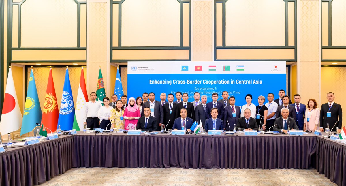 UNODC_ROCA's tweet photo. The annual Steering Committees meeting of @UNODC Cross-Border Cooperation Project is underway in Tashkent🇺🇿!  3️⃣0️⃣ reps from Central Asian law enforcement agencies, the Embassy of Japan in🇺🇿 &amp; UNODC are discussing project outcomes &amp; future cooperation.
@oliverstolpe 
@JapanGov https://t.co/6UAeERHdeb