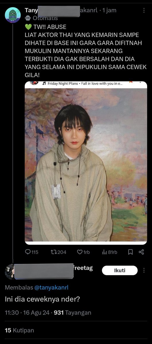 28_niah's tweet photo. This is so funny 😭😅 

Indonesian base talk about biu's court result,but this ACC left comment "Is she the girlfriend?" (Focus on biu's pict) 🤣 I know my biu is pretty and handsome at the same time 😭😅🫣 https://t.co/3hLcJuvr9j