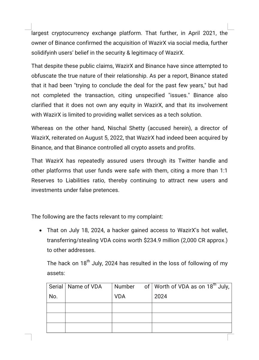 IndiasCrypto's tweet photo. FIR complaint draft against #WazirX, @binance and @liminalcustody

Go to telegram https://t.co/7j6xAvFR8X and access the editable draft. Modify it as needed and submit it to the nearest police station. For any doubts, join our Space on Sunday at 1 PM. 

We need at least 200 FIR for seeking justice.