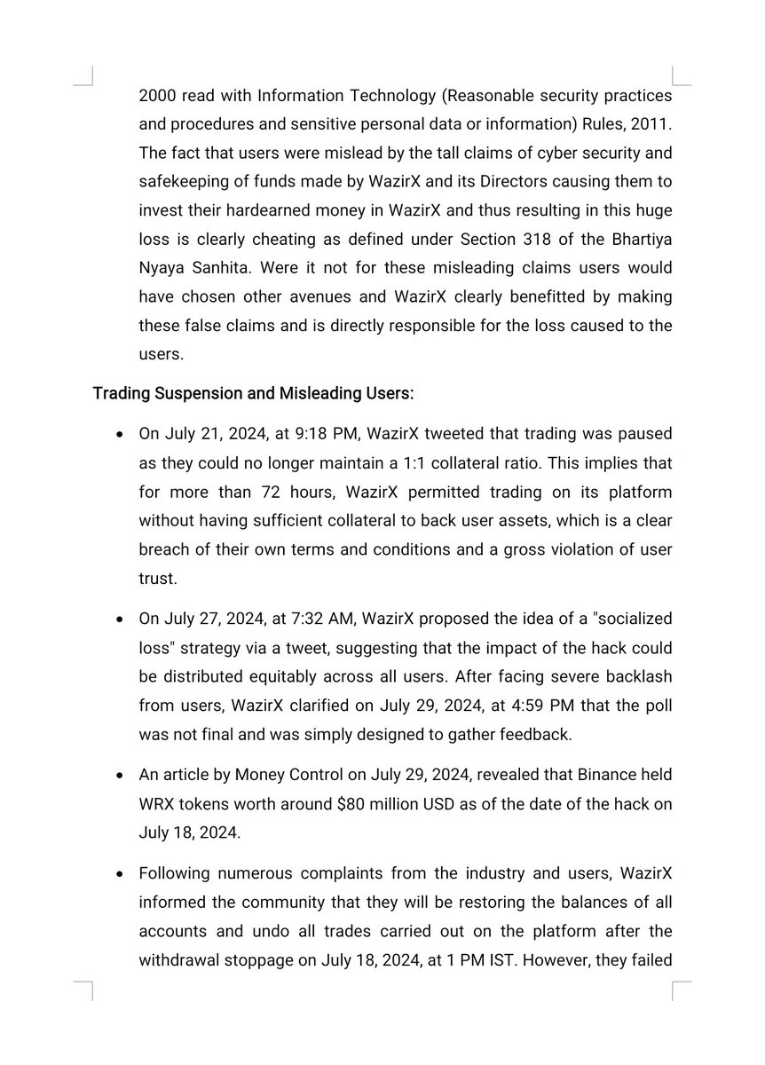 IndiasCrypto's tweet photo. FIR complaint draft against #WazirX, @binance and @liminalcustody

Go to telegram https://t.co/7j6xAvFR8X and access the editable draft. Modify it as needed and submit it to the nearest police station. For any doubts, join our Space on Sunday at 1 PM. 

We need at least 200 FIR for seeking justice.