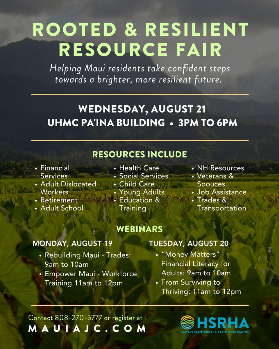 Hawaii_ECHO's tweet photo. ROOTED &amp; RESILIENT RESOURCE FAIR -  This event is more than just a fair; it is a vital part of Maui’s rebuilding story, helping residents take confident steps toward a brighter, more resilient future. 

REGISTER AT: https://t.co/b0KwtmK90R

#MauiTogether #HawaiiTogether https://t.co/r3ZW9xq4gQ