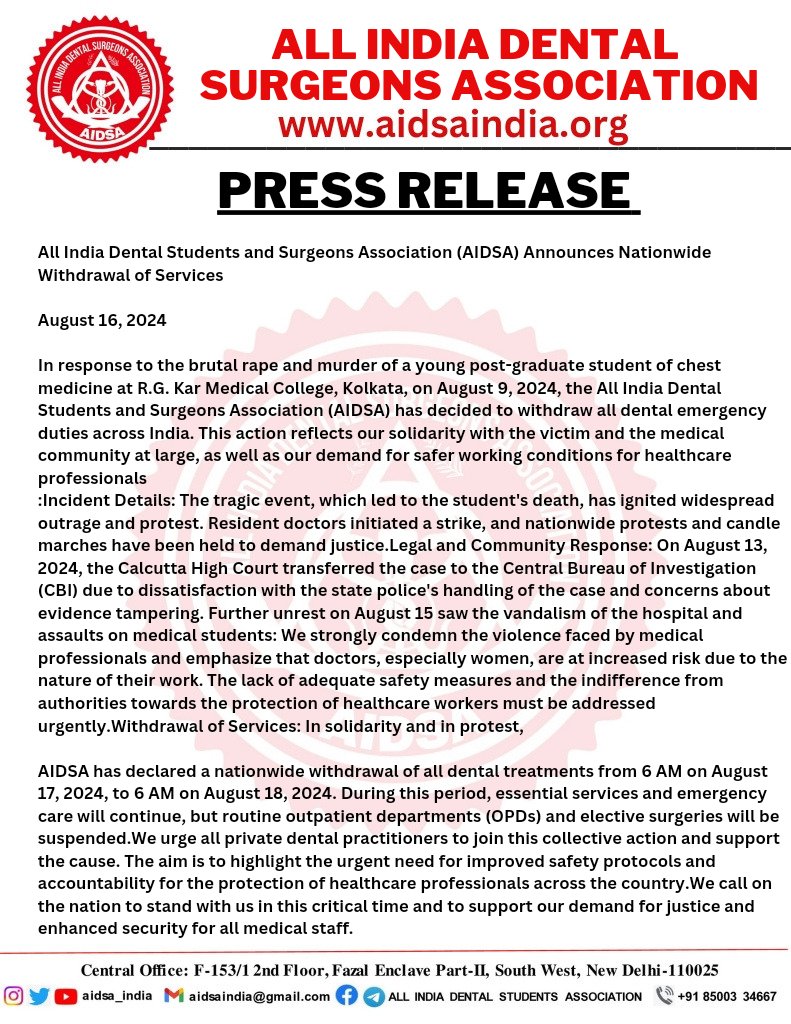 aidsa_india's tweet photo. *AIDSA both Student wing and Surgeons wings calls National Wide Protest on August 17th*
https://t.co/KDzloH0P3I
#AIDSA #justiceformoumitadebnath 
#National wide protest https://t.co/c6ZfwIAIR9