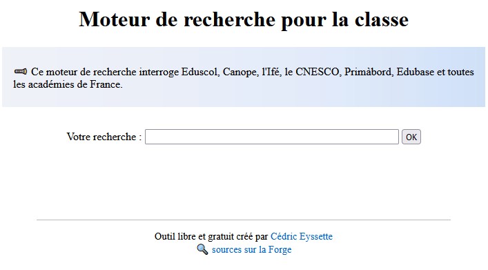 classeTICE's tweet photo. Un moteur de recherche pour la classe https://t.co/KuVlTLUZtf via @classetice 

Par @Cedric_Eyssette https://t.co/sccBC2Wyt2