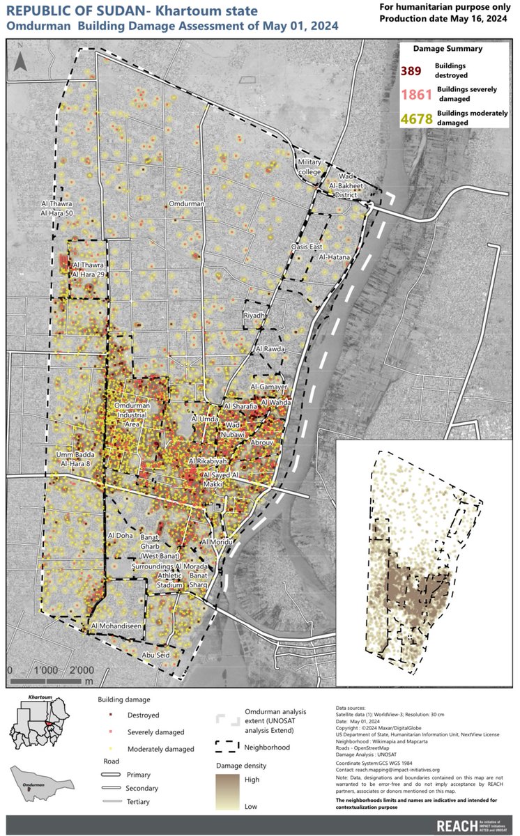 Active shelling destroys communities and whole neighbourhoods, incl Omdurman.
#Khartoum needs major #shelter + infrastructural repair, #urban regeneration.

Mostly though, use of explosive weaponry in populated areas must be limited.

Casualty and destruction aside, girls and