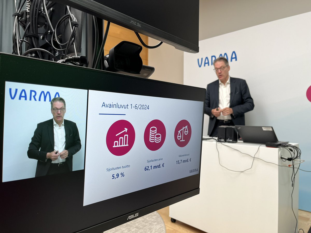 Varman sijoitusten tuotto ensimmäisellä vuosipuoliskolla oli 5,9 % ja sijoitusten arvo 62,1 mrd. euroa. ”Sijoitusmarkkinoilla on ollut hyvä veto. Ainoa jatkuva harmi on, että Suomi tuottaa edelleen heikosti.”, luonnehtii toimitusjohtaja <a href="/RistoMurto/">Risto Murto</a>. <a href="/varma_tweet/">Työeläkeyhtiö Varma</a> #talous