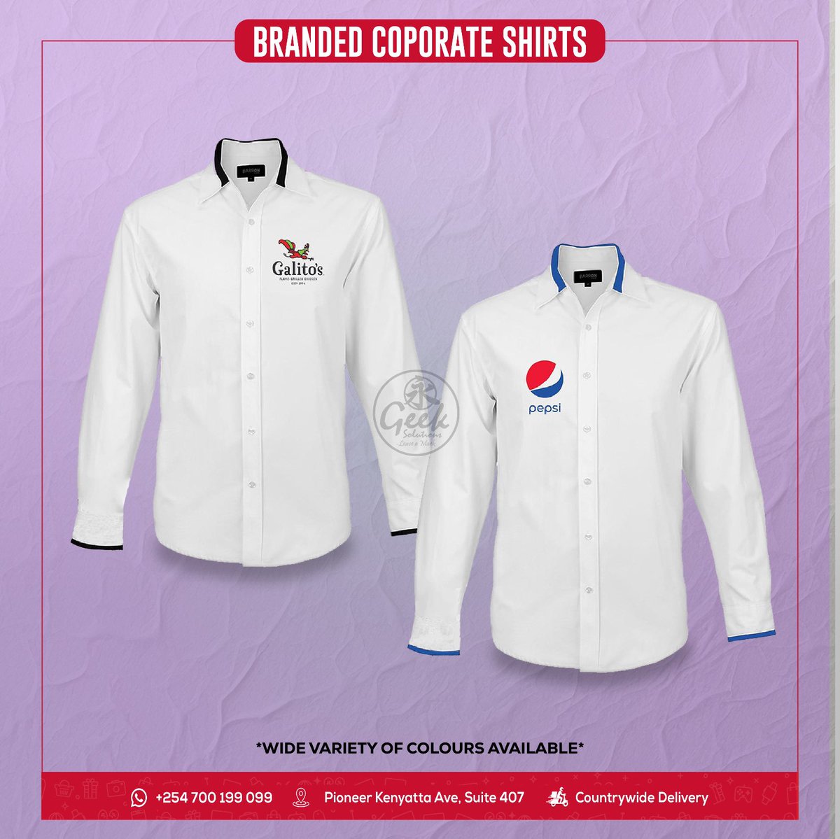 GeekSolutionsKE's tweet photo. Branded Staff Uniforms 
We offer Quality Stitching , Embroidery and Printing Services 
☎️ 0702467299
📍 Pioneer Kenyatta Avenue Suite 407

#RutoLiesAllTheTime  #HousingTruths #HatsAndBootsNaivasha Building Dreams #KenyaMusicFestival Manchester United Creative Economy https://t.co/6TPVZn9VYh