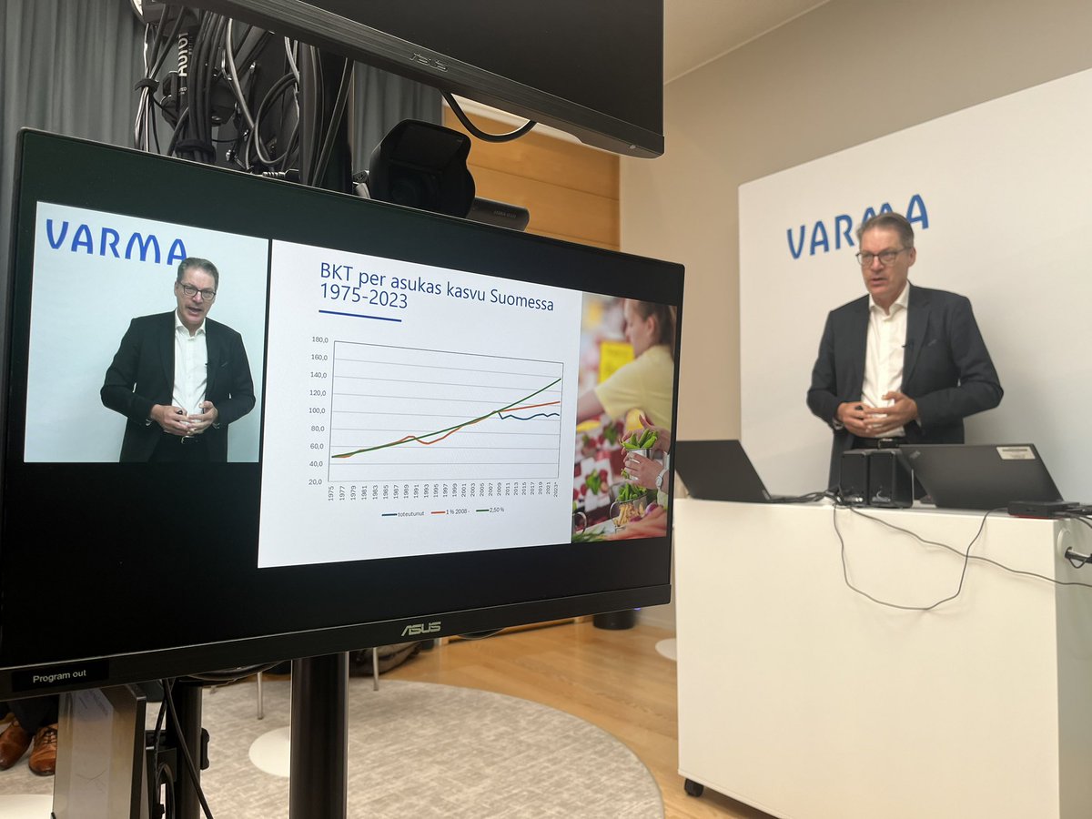 Suomen elintaso on jäänyt jälkeen Ruotsista. Jos olisimme jatkaneet 2008 jälkeen Ruotsin kanssa samassa kehitystahdissa, meillä olisi 13 % parempi elintaso, sanoo <a href="/RistoMurto/">Risto Murto</a>. <a href="/varma_tweet/">Työeläkeyhtiö Varma</a>