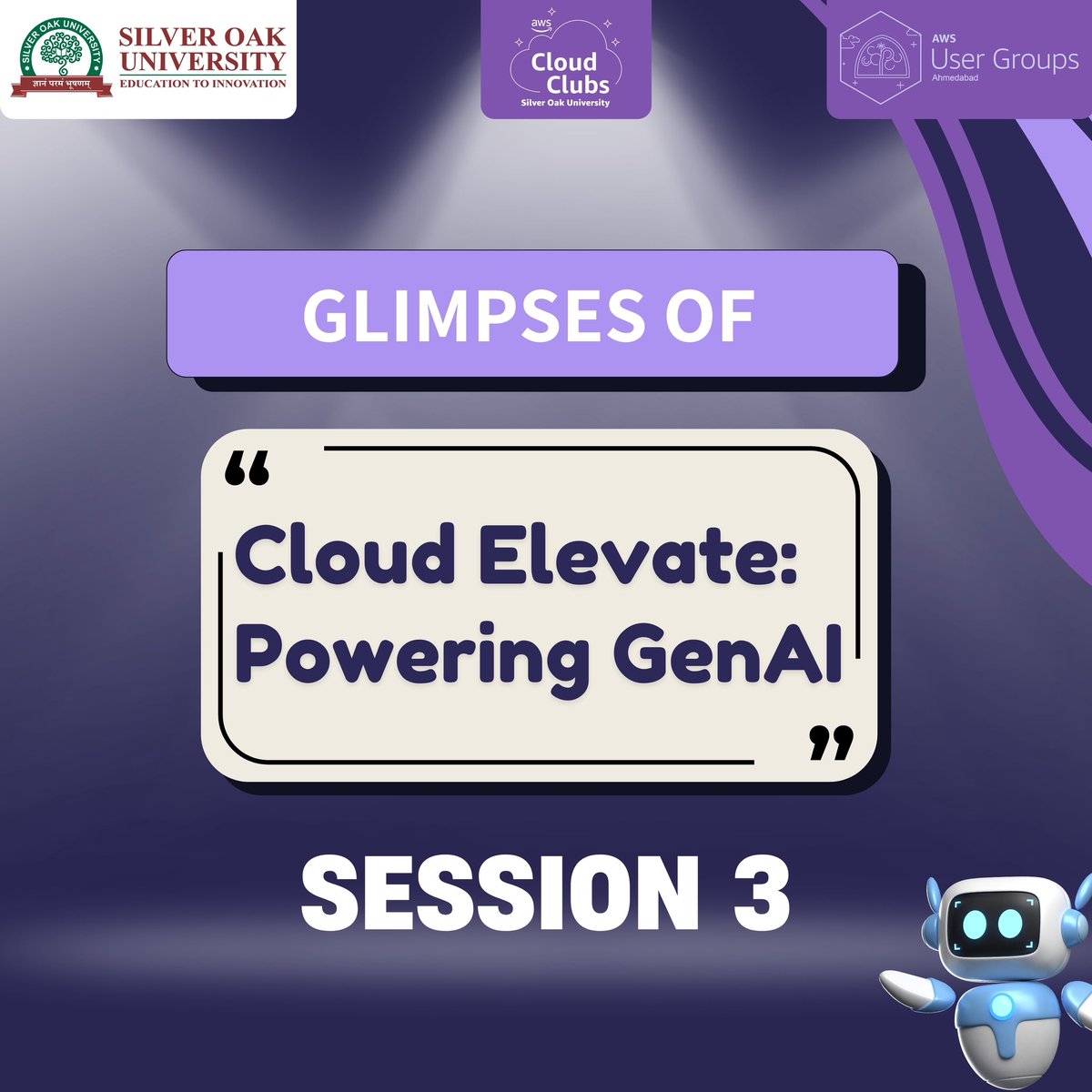 IEEE_SilverOak's tweet image. Conclusion of the day at &quot;Cloud Elevate: Powering GenAI&quot; organized by #AWSCCSOU and #AWSUGAhmedabad was truly #illuminating. Mr. Nilesh Vaghela provided a comprehensive overview of #Cloudcomputing &amp;amp; #GenerativeAI within #RAG. For more such events stay connected! #sou #AWS