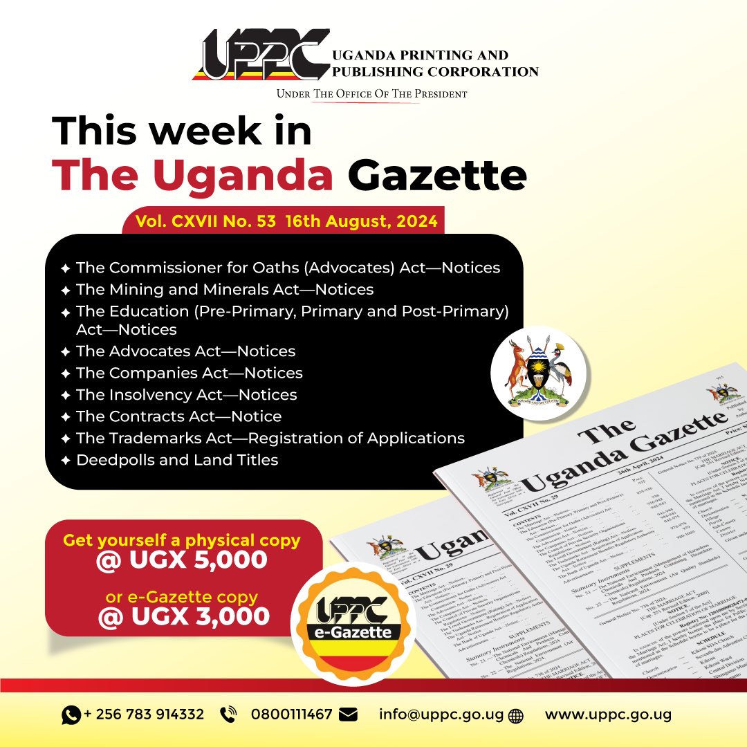 This week in The Uganda Gazette: