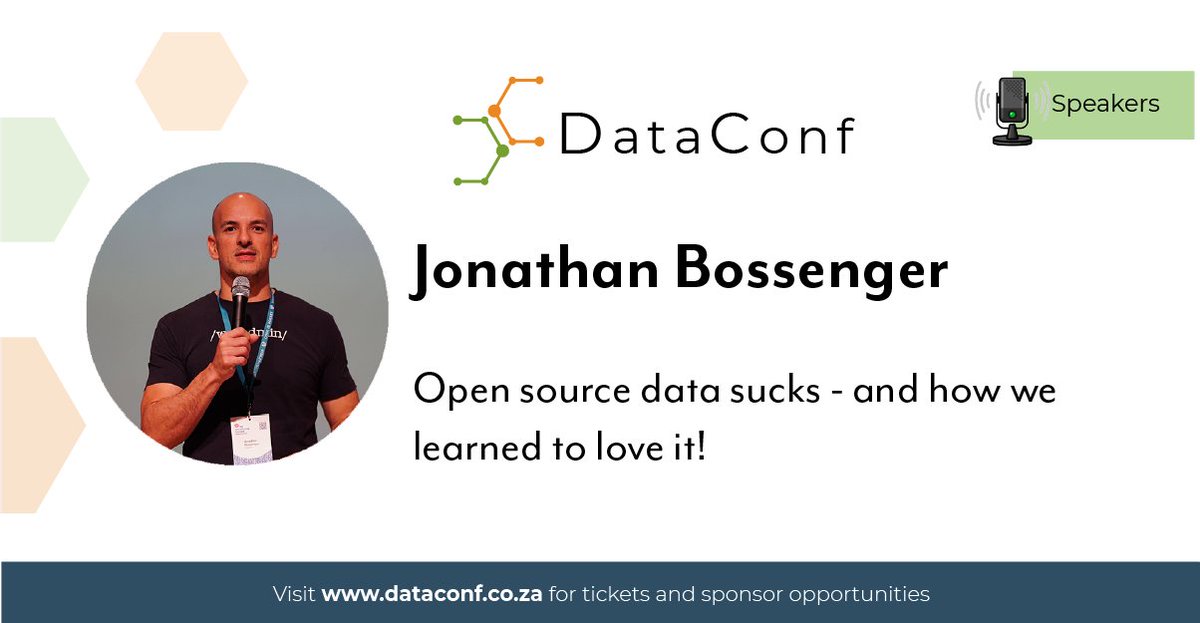 🎤 Meet Jonathan Bossenger! Coming to #DataConfZA to share his pains and gains with open source data. Looking forward to welcoming him to the stage!

Interested to find out more? Get your tickets and view the full agenda here dataconf.co.za

#Data #Speaker #DataCommunity