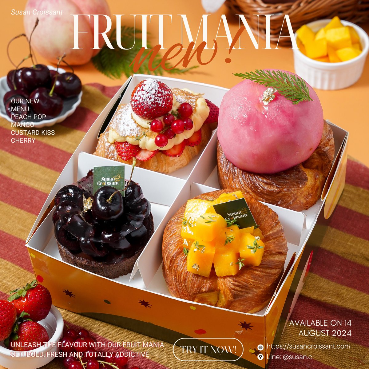CroissantSusan's tweet photo. Meet the ‘Susan Fruit Mania Set’ 🍑🫐🍒– a vibrant burst of fresh🌈✨, fruity flavors all packed into one delicious collection!🌿🌸
🏦Sukhumvit 39
🏠Ekkamai24
⛺️OCC, One city center
🛒 Villa Market
Order via
☎️ line(@susan.c)
🛵 💨💨Delivery apps https://t.co/eWo2S8JV0P
