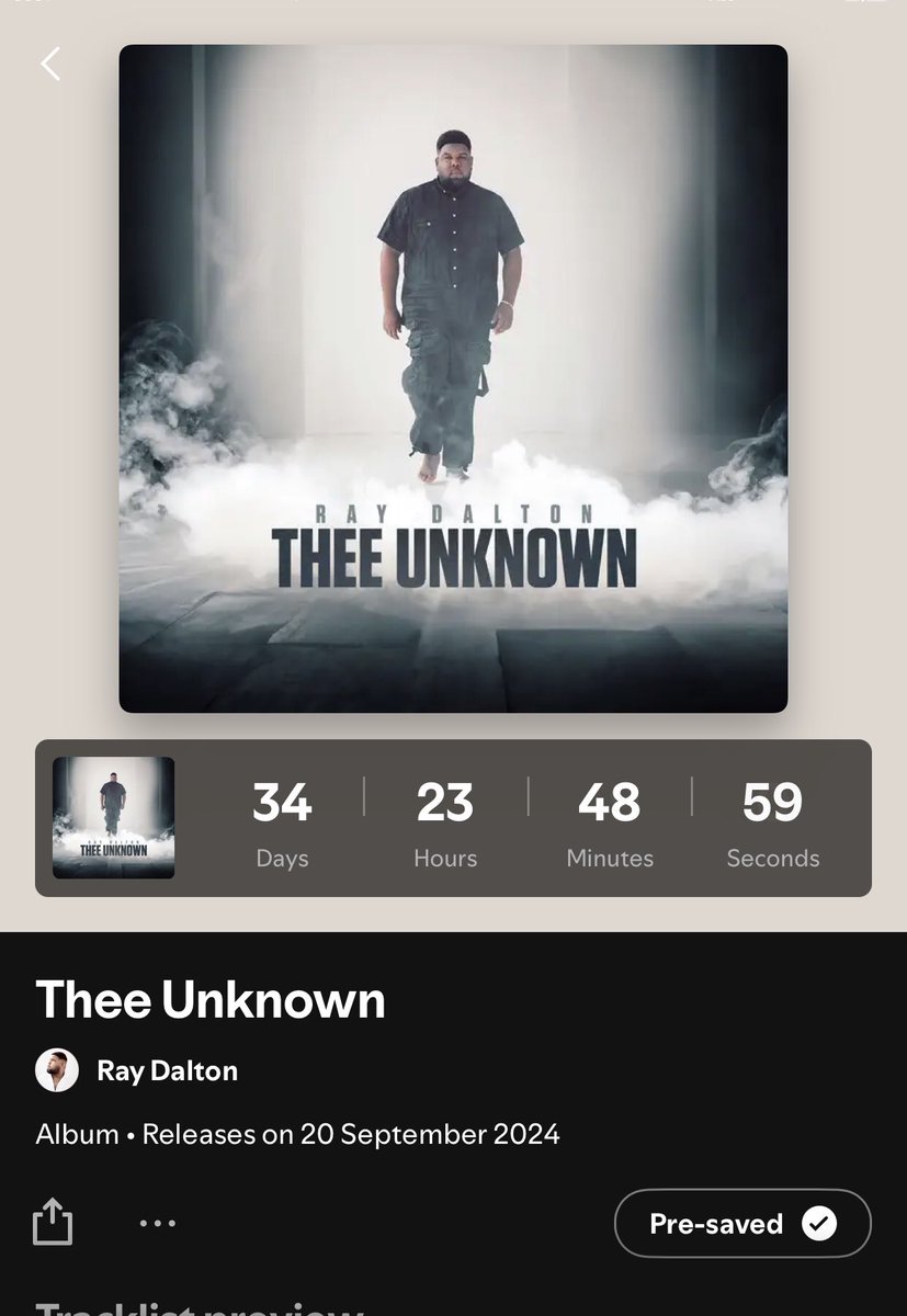 <a href="/RayDaltonMusic/">Ray Dalton</a> First new album pre-save on spotify

open.spotify.com/prerelease/5Wo…