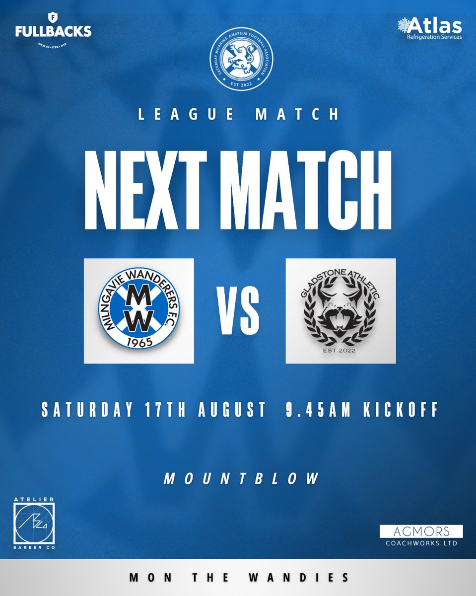 #FixtureFriday

Second league game in Championship A against <a href="/Gladstonessafl/">Gladstone Athletic</a>

Hoping for a positive reaction after defeat in our first game.

MTW 💙 

<a href="/scottish_aff/">AmateurFixturesResultsSCO</a>
<a href="/OfficialSMAFA/">SMAFA</a>
<a href="/ftsc0res/">fulltimesc0res</a> <a href="/Atlas_Refrig/">Atlas Refrigeration Services</a> <a href="/PaulTheMediaMan/">Paul</a>