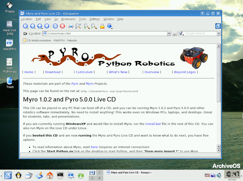 ArchiveOS's tweet photo. PyRobot Linux – a live, Knoppix-based Linux specialist distribution which features Myro and Pyro preinstalled as default https://t.co/pcxYyVuomF #linux #debian #knoppix #robots https://t.co/AeByjIrFrP