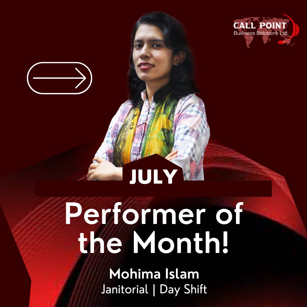 callpointltd's tweet photo. 🎉 Congratulations to Mohima Islam! 🎉
We are thrilled to announce that Mohima Islam has been recognized as our Performer of the Month for July at Call Point Business Solutions Ltd. 

#EmployeeRecognition #PerformerOfTheMonth #TeamSuccess #CallPointBusinessSolutions https://t.co/BvyOXCXQR7