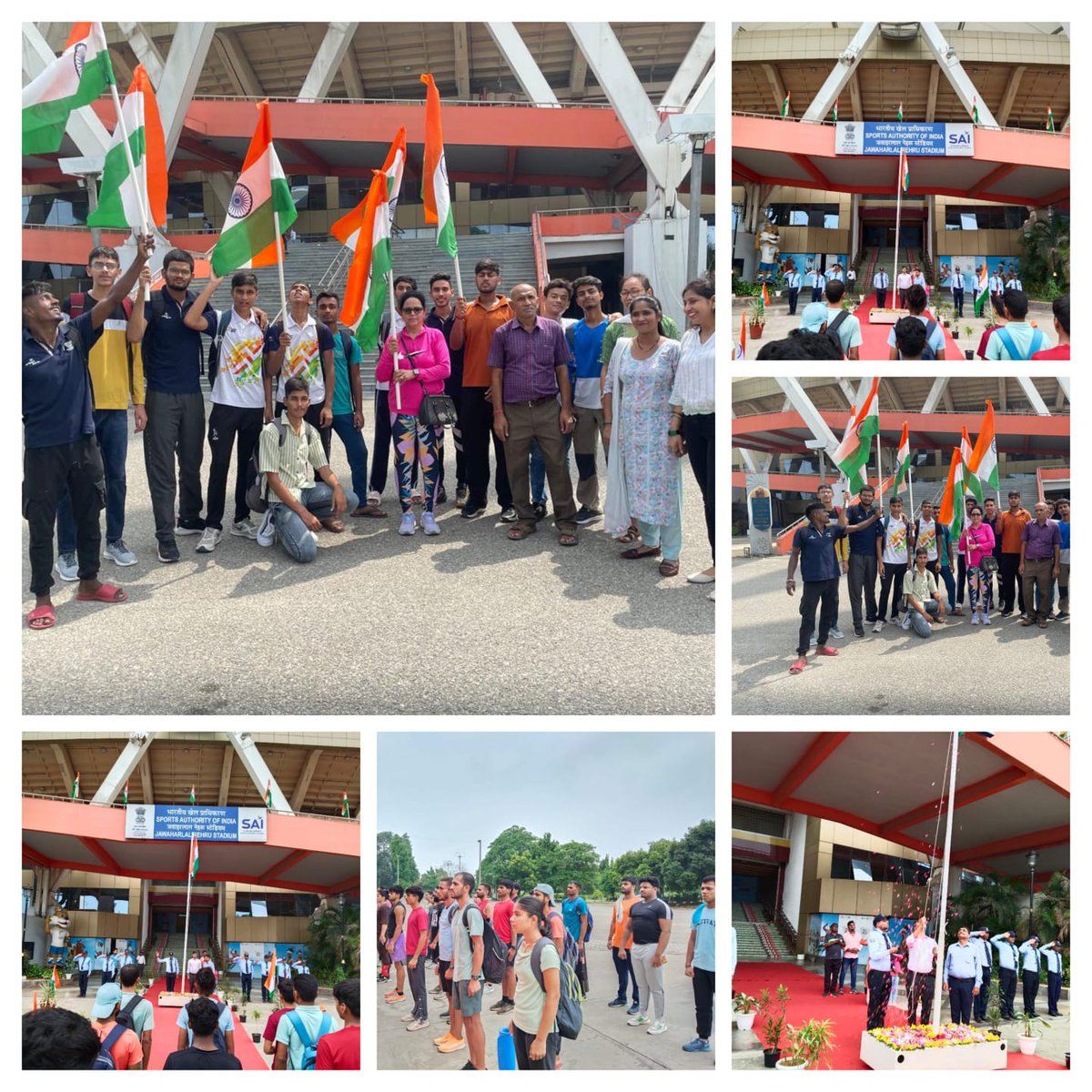 authority69530's tweet photo. "Thank you for joining us at Jawaharlal Nehru Stadium for #HarGharTiranga 🇮🇳 Together, we captured some unforgettable moments of unity and pride. Relive the highlights the spirit of patriotism with Tiranga photos. #JaiHind #JLNStadium #TirangaMoments #SAI https://t.co/vXNpI9OZiR