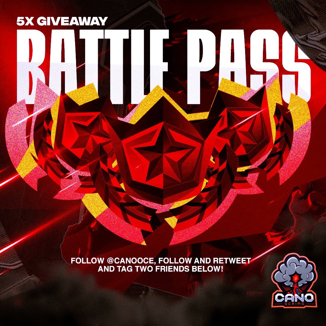 CanoOCE's tweet photo. Gifting the CHAPTER 5 SEASON 4 Battle Pass to FIVE Followers!

To Enter:   
➜ Follow @CanoOCE
➜ Like and Retweet 
➜ Reply with your IGN  

Winners will be announced in 48 hrs! https://t.co/9MpwbxfEus