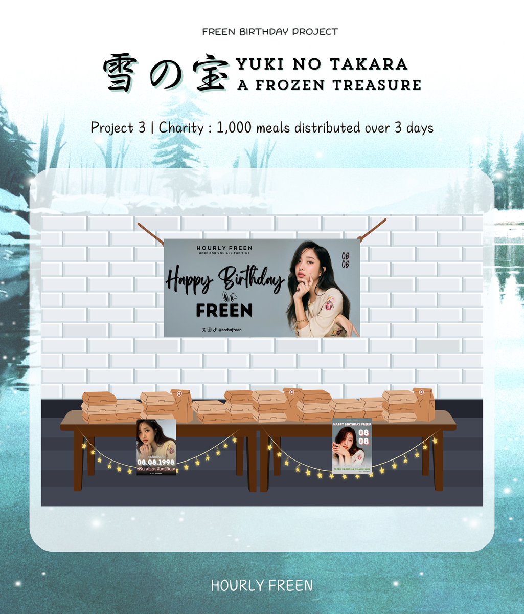 hourlyfreen88's tweet photo. 雪の宝 (Yuki no Takara) ❄️ Freen's 26th Birthday Project 

Project 3 | Charity 

While we are fortunate enough to live a trouble-free life, it's not the case for everyone. In honor of Freen's Birthday, we've partnered up with @BKK_community to provide a total of 1,000 meals to support people in need in a 3-day event 🌷 

Even the smallest action can make a big difference 🤍

#กดบัตรTHEFreenAIRY
#THEFreenAIRYꕤ
#srchafreen #GIRLFREEN