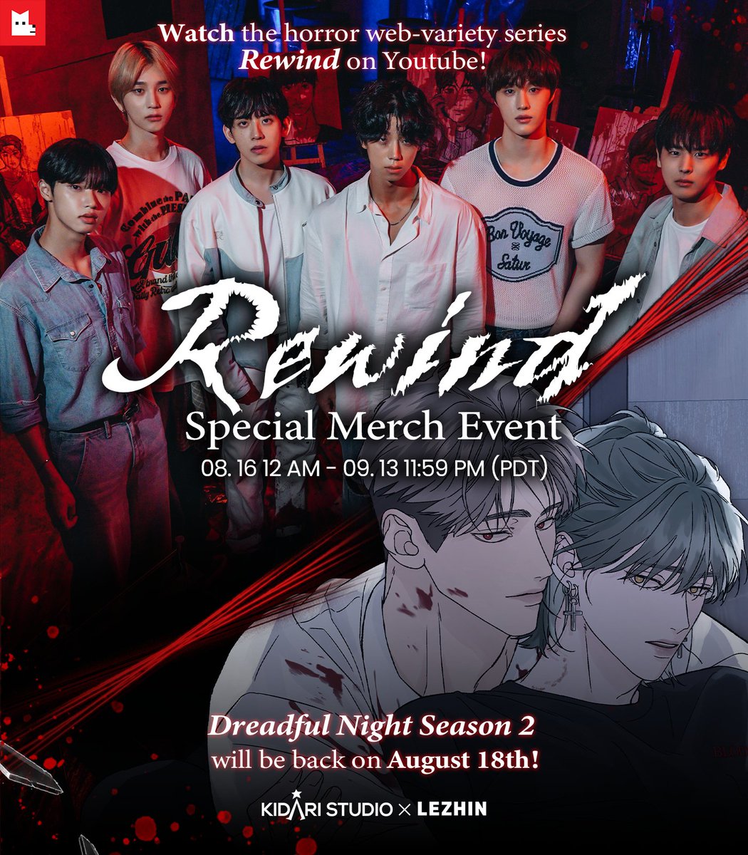 LezhinComics_US's tweet photo. 🎁Merch Giveaway Alert 🎁
Survive the night to win exclusive 𝗗𝗿𝗲𝗮𝗱𝗳𝘂𝗹 𝗡𝗶𝗴𝗵𝘁 𝗠𝗲𝗿𝗰𝗵 &amp; 𝗙𝗥𝗘𝗘 𝗖��𝗶𝗻𝘀!
📅08/16 12AM PDT ~ 09/13 11:59PM PDT
📢 Sep 2024 (via 📩)
Enter now! ➡️ https://t.co/UMZXT203h0 

#Rewind #DreadfulNight #LezhinComics #LezhinUS #blcomics https://t.co/4bYLnwlDN6