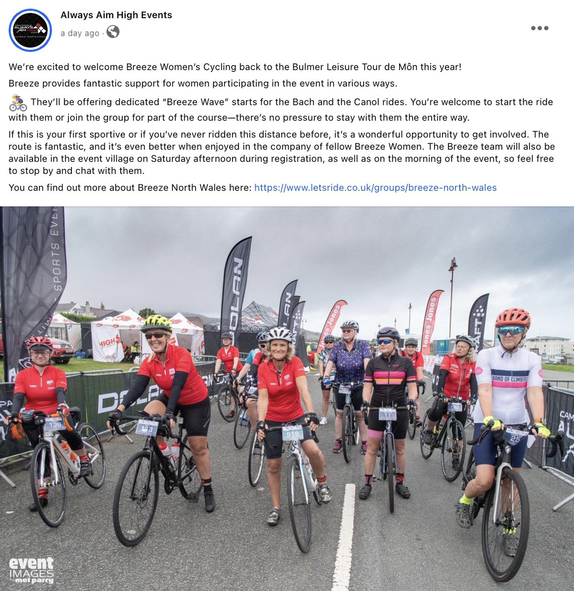 Come &amp; join the <a href="/BreezeCycling/">Breeze</a> Waves at #TDM on Sunday 🚴‍♀️🚴‍♀️🏅🏁
Start/ ride the Bach or Canol with us💓
Info➡️facebook.com/events/3638365…

<a href="/BeicioCymru/">Beicio Cymru</a> <a href="/CODEMCR/">Robbie George</a> <a href="/aahevents/">Always Aim High</a> <a href="/AngleseyScMedia/">Anglesey socialmedia</a> <a href="/NWalesSocial/">#NorthWalesSocial ⬆️🏴󠁧󠁢󠁷󠁬󠁳󠁿🤝</a> <a href="/HIGH5Nutrition/">HIGH5</a> <a href="/BulmerLeisure/">Bulmer Leisure Holiday Parks</a> <a href="/BritishCycling/">British Cycling</a>