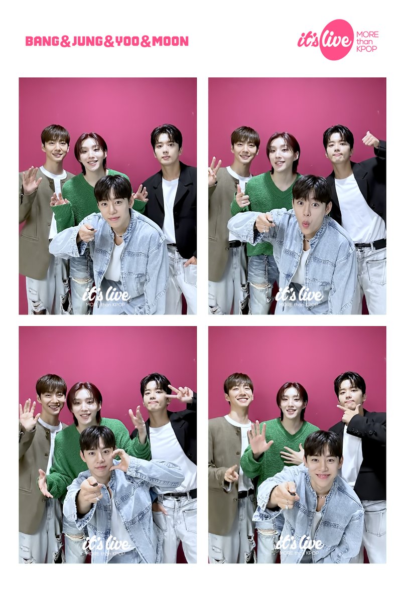 방용국&amp;정대현&amp;유영재&amp;문종업이 추천하는 네컷 포즈!✨
지금 바로 it's Live 틱톡에서 BANG&amp;JUNG&amp;YOO&amp;MOON의 잇라네컷 촬영 영상을 확인하세요💗
▶buly.kr/28rkcnh◀
#itsLive #방용국 #정대현 #유영재 #문종업 #KPOP #잇츠라이브 #잇라네컷 #인생네컷 #PhotoBooth #itsLive4Cut