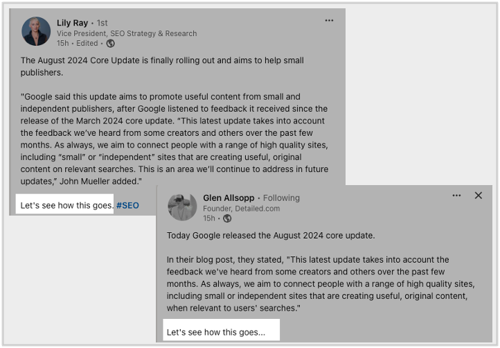 pandson's tweet photo. August 2024 Core Update: The one where key SEO folks got together and agreed "Let's see how this goes" would be the new SEO euphemism for "Yeah right, Google. Suuure."

#SEO https://t.co/gma49Cu95b