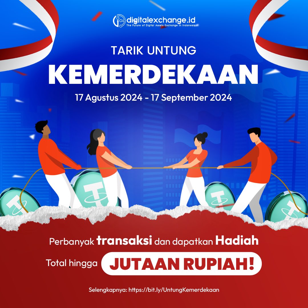 Ayo, tarik untung bareng digitalexchange.id! ✊🏻🇮🇩 

Dalam rangka merayakan kemerdekaan, digitalexchange.id menghadirkan Tarik Untung Kemerdekaan dengan hadiah total jutaan rupiah! Perbanyak transaksi kamu selama periode 17 Agustus - 17 September 2024 dan jadilah