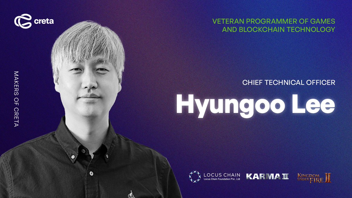 CRETA_WORLD's tweet photo. Veteran Programmer of Games and Blockchain Technology: Hyungoo Lee has led at JC Entertainment, Jamie System, and Blueside. As chief project manager of 'Locus Chain,' he now oversees the architecture of the CRETA Project, focusing on NFTs and the Multiverse. 🌐🎮

Check out our homepage for more info! 
▶️ https://t.co/tCev7BDaNq

$CRETA @CRETA_WORLD