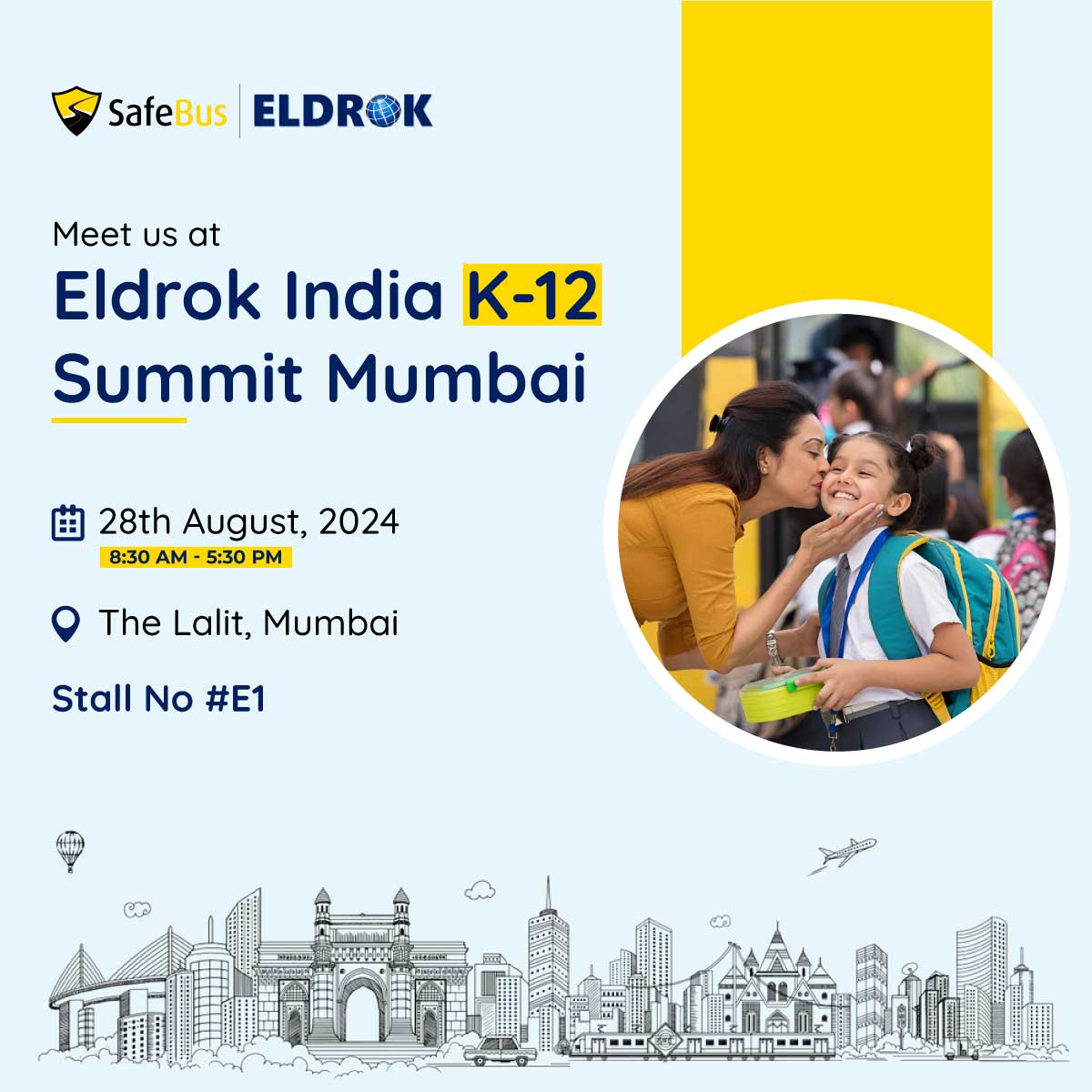SafeBus_MTAP's tweet image. 🚍We are excited to participate in the Eldrok India K-12 Summit #EIKS 2024 on August 28th at The Lalit, Mumbai. We invite you to explore the future of student safety in school bus tracking with SafeBus. See you at Stall No-E1.

#safebus #eiks2024 #futureofeducation #mumbaisummit