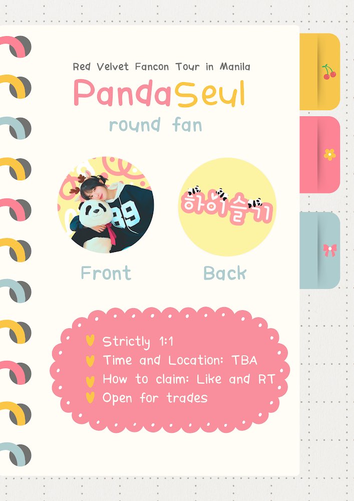 happiness: my dear, reveluv in manila 2024

panda seul round fan
fan support by <a href="/seuwul/">eils 🍀</a> 

rt and like to spread, show proof on d-day
pls see pubmat for more details

#RedVelvet_FANCON_TOUR_in_MANILA