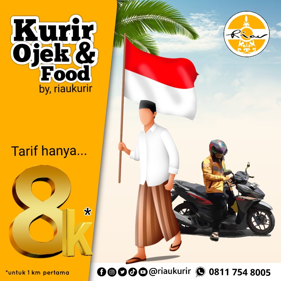 ﷽

Kurir, Ojek &amp; Food
by, riaukurir

"Merdeka yang sebenarnya adalah ketika kita bisa lepas dari azab kubur ketika di alam barzah kelak"

≈≈≈≈≈≈≈≈≈≈≈≈≈≈≈≈

Riau Kurir solusi kurir dan transportasi online yang cepat, ramah dan amanah...