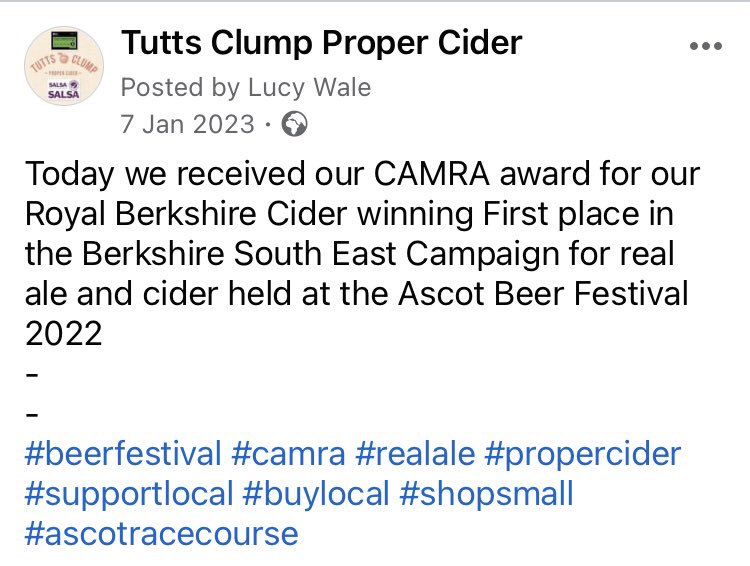 tuttsclumpcider's tweet photo. Flashback to last year when we were presented with a certificate from @CamraBSE for our #RoyalBerkshire which won at @Ascot #BeerFestival in 2022. Well our #RumCask won in 2023, and we will be presented with the certificate at the #BellAldworth on Saturday 24th August 😊 https://t.co/N4YSBpkpAQ