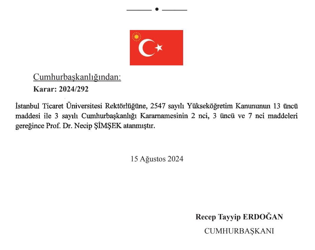 hsevli's tweet photo. Cumhurbaşkanımız Sayın @RTErdogan'ın tensipleriyle İstanbul Ticaret Üniversitesi rektörlüğüne atanan Sayın Prof. Dr. Necip Şimşek hocamızı tebrik ediyorum. Hayırlı, uğurlu olması temennisiyle başarılar diliyorum. @ticaretedutr https://t.co/8kOmKpUims