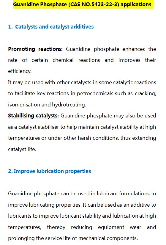 Fangyuan4911's tweet image. Guanidine phosphate CAS No.5423-22-3, used in oilfield. As a kind of catalyst, additive and drilling fluid.

#Guanidinephosphate 
#Oilextraction 
#drillingfluid 
#Oilfieldchemicals 
#Petrochemicals
#Catalystadditives 
#Watertreatment 
#OilfieldSolutions 
#Lubricants