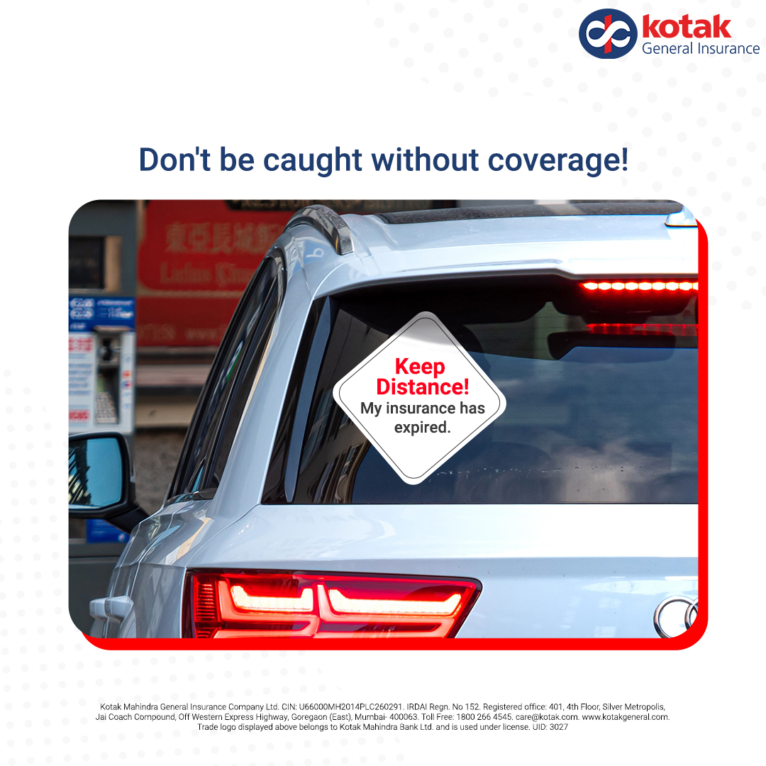 ZurichKotak's tweet image. Remember, driving without insurance isn’t just a risky business; you could be fined for not having car insurance. Ensure you're covered and ready for the unexpected.

#DriveSafe #InsuranceRenewal #KotakGeneralInsurance #StayProtected