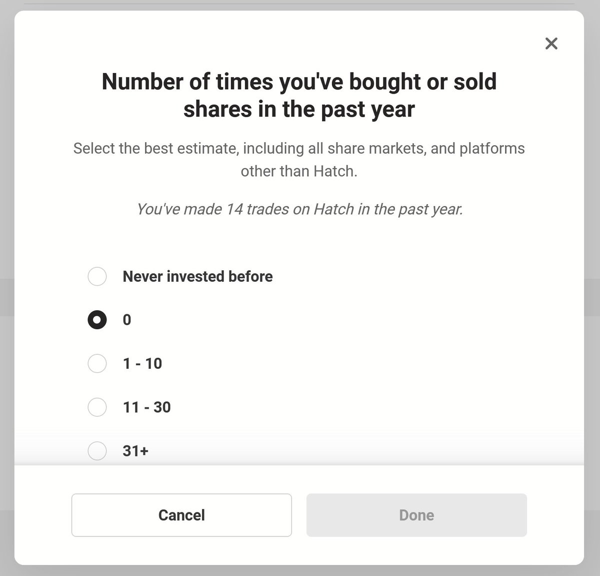 salivalnz's tweet photo. @HatchInvest Can you clarify the wording on this question? I think it means "including Hatch and other platforms" but it might also mean "only in places other than Hatch." Thanks. https://t.co/88Ib88WXFE