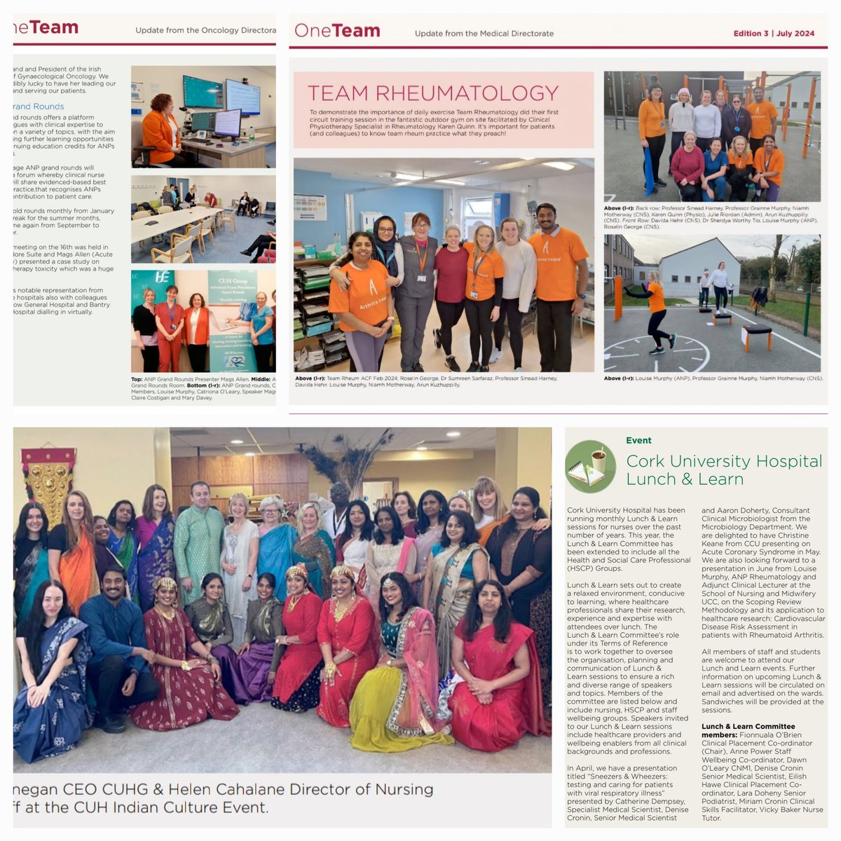 LouiseMMurphy1's tweet photo. So proud of our #teamrheum @CuhRheum for each feature in the @CUH_Cork #oneteam newsletter!
What a great team to work with 💫
@DavidaHehir22 @JulieRiordan4 @AAKuzhuppilly @niamhm234 @jroselingeorge @karenqphysio @SineadHarney1
#rheumatologyrocks
#workhappy #teamwork #teamgoals https://t.co/NhqNwJSwu6