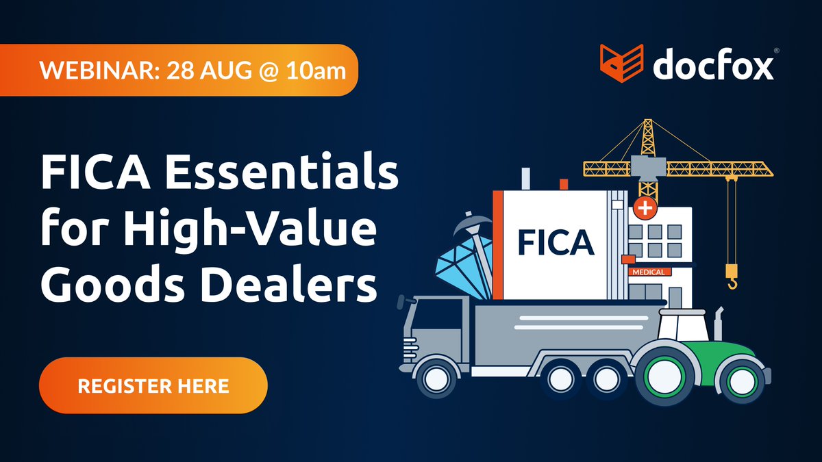 EngNewsZA's tweet image. Are you a high-value goods dealer with items worth R100 000+? FICA compliance is key! Join @DocFoxOfficial’s free webinar on 28 Aug, 10:00-11:00 SAST via Zoom.

𝐅𝐢𝐧𝐝 𝐨𝐮𝐭 𝐦𝐨𝐫𝐞: ow.ly/tn4u50SYlZK

𝐑𝐞𝐠𝐢𝐬𝐭𝐞𝐫 𝐧𝐨𝐰: ow.ly/QvCN50SYlZN

#Ad #DocFox
