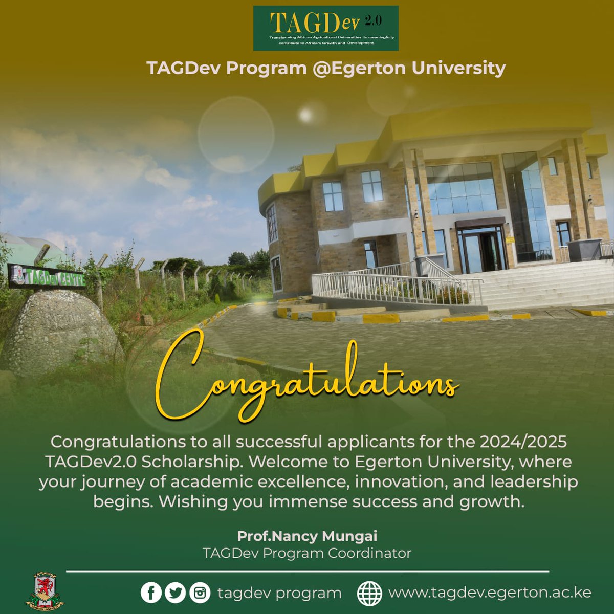 TAGDevEgerton's tweet image. Led by our Program Coordinator Prof. Nancy Mungai , the #TAGDev family is excited to  congratulate and welcome all TAGDev2.0 , 2024/2025 Scholarships awardees  to our vibrant community and we look forward to supporting you on this transformative journey.
#EducationForAll