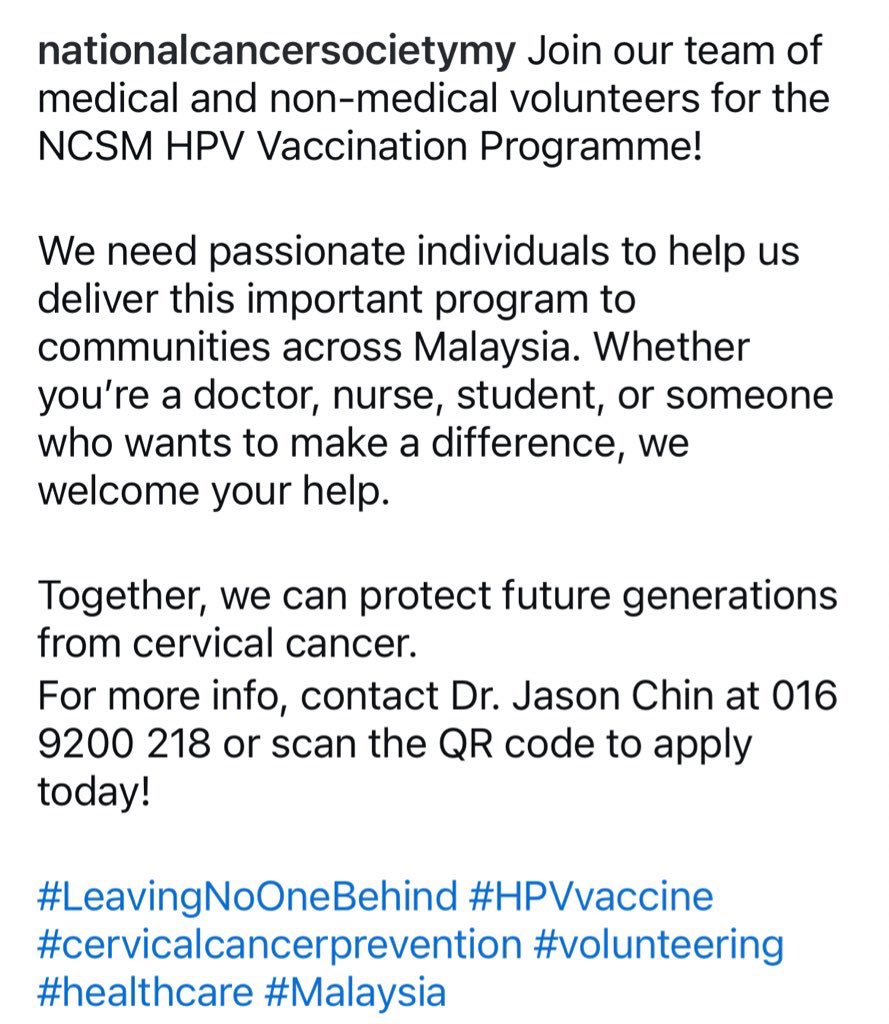 The National Cancer Society is looking for volunteers in KL/Selangor, Negeri Sembilan, Kedah and Pahang.

Stipend of RM100+, meal and travel provided. Please help share!

📍 shorturl.at/jWkMe