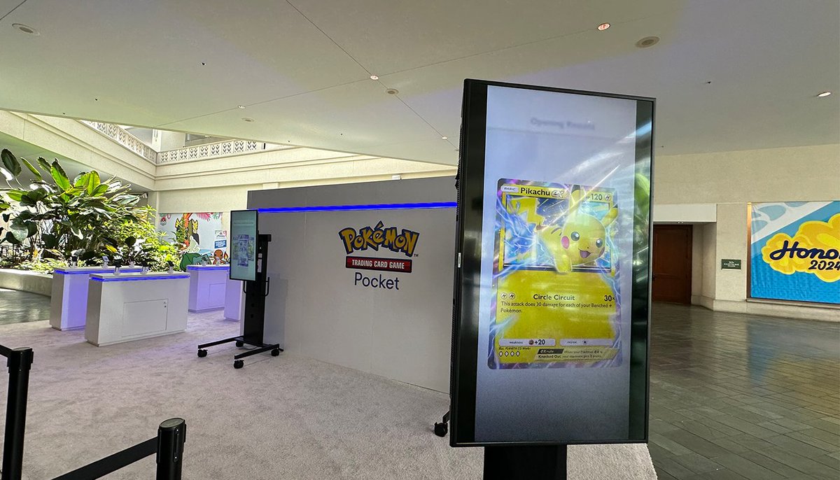 PokemonTCGP's tweet photo. Be the first to experience the thrill of opening digital packs in #PokemonTCGPocket live from the 3rd floor at #PokemonWorlds 2024!

This invitation is extended to all attendees at the event. Swing by and try out our limited demo. You never know what you might pull! https://t.co/Hz4qXOrMlF
