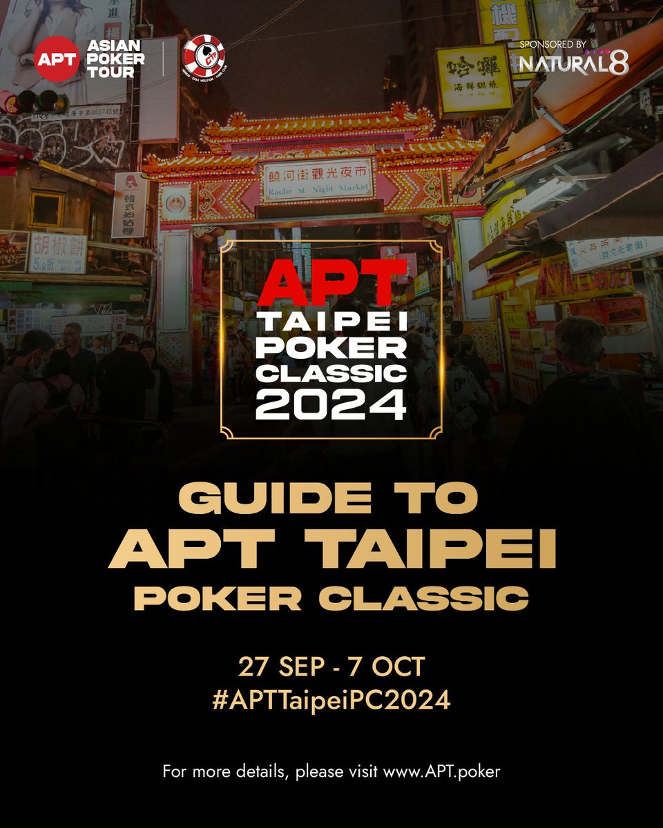 AsianPokerTour's tweet photo. We're back in Taipei 🇹🇼 for #APTTaipeiPC2024 and we've done the homework so you don't have to!
Check out our guide on how to get to the venues, where to stay, great places to eat, and entertainment available away from the tournament tables: https://t.co/oYbuCUi8nQ https://t.co/crZzySc0BG